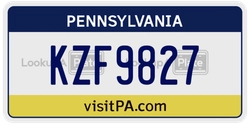 KZF9827  license plate in PA