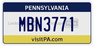 MBN3771 license plate in Pennsylvania