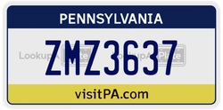 ZMZ3637  license plate in PA