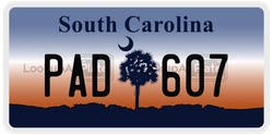 PAD607  license plate in SC