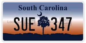 SUE347 license plate in South Carolina