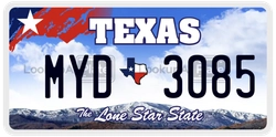 MYD3085  license plate in TX