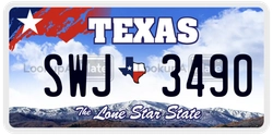 SWJ3490  license plate in TX