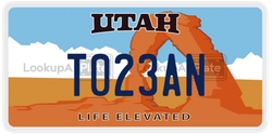 T023AN  license plate in UT