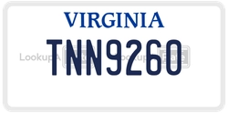 TNN9260  license plate in VA