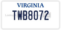 TWB8072  license plate in VA