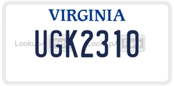 UGK2310  license plate in VA