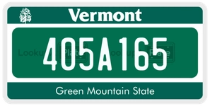 405A165 license plate in Vermont