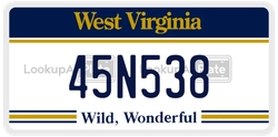 45N538  license plate in WV
